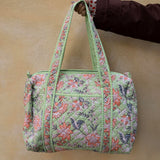 Daisy Duffel Bag - Quilted Blockprint - Light Green