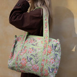 Daisy Duffel Bag - Quilted Blockprint - Light Green