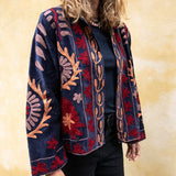 Suzani Jacket - Dark Blue / Red Flower