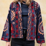 Suzani Jacket - Dark Blue / Red Flower