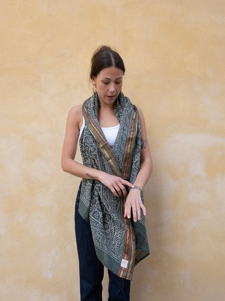Bagru Scarf - Dusty Green