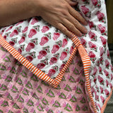 Quilted Baby Blanket - White / Soft Peach