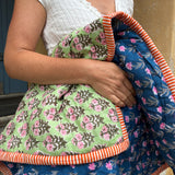 Quilted Baby Blanket - Light Green / Dark Blue