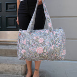 Daisy Duffel Bag - Quilted Blockprint - Grey