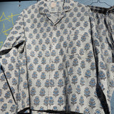 Pyjamas Blockprint - Grey Blue Flower