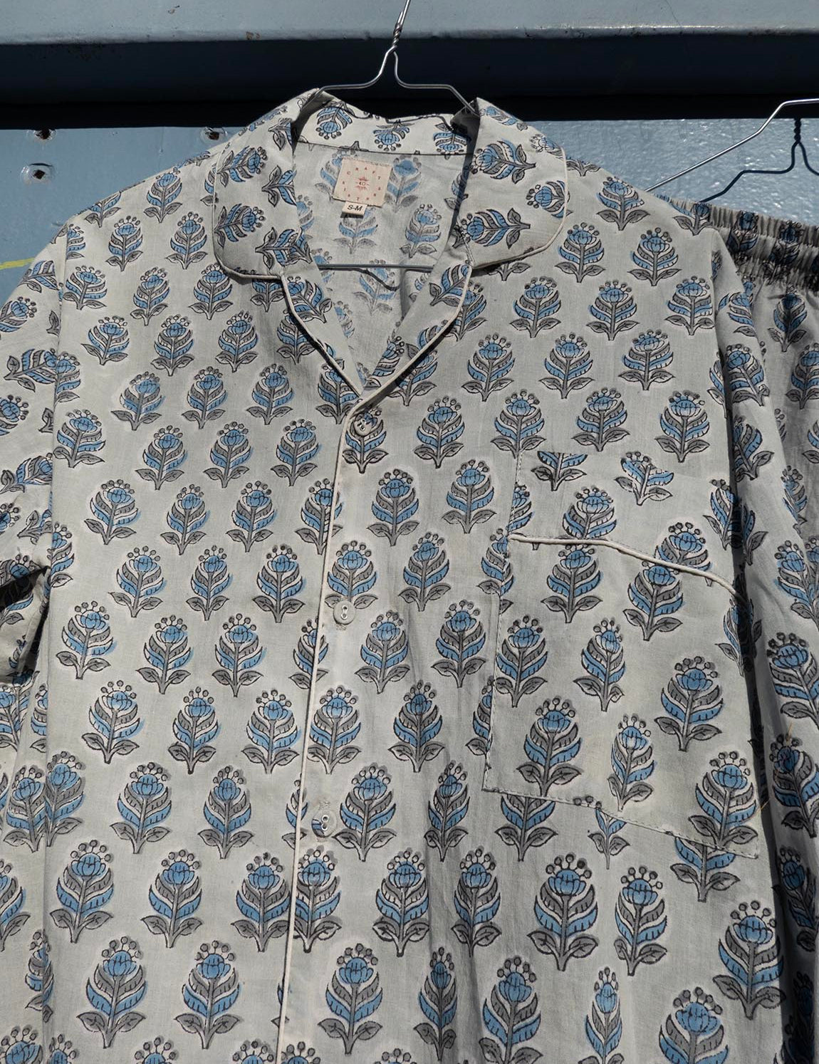 Pajamas Blockprint - Grey Blue Flower