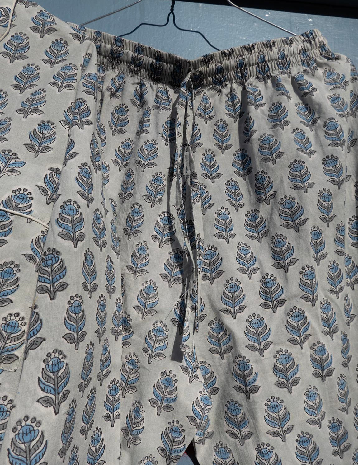 Pajamas Blockprint - Grey Blue Flower