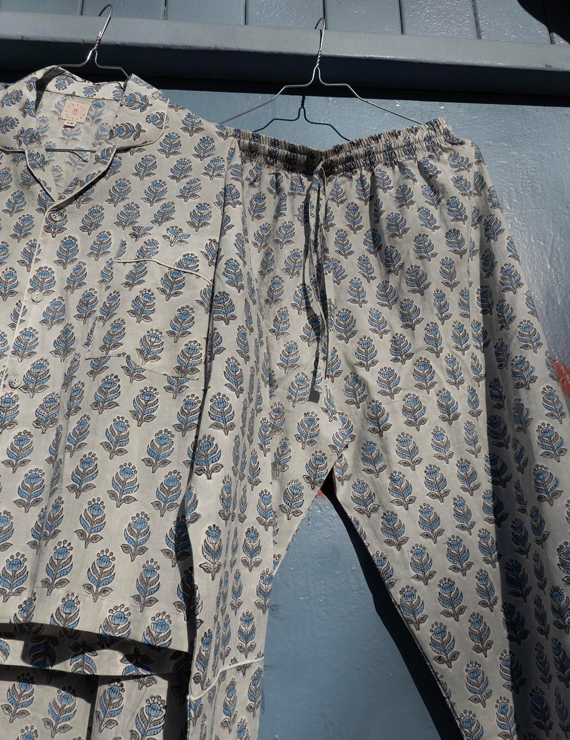 Pajamas Blockprint - Grey Blue Flower