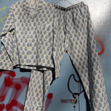 Pyjamas Blockprint - Grey Blue Flower