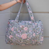 Daisy Duffel Bag - Quilted Blockprint - Grey