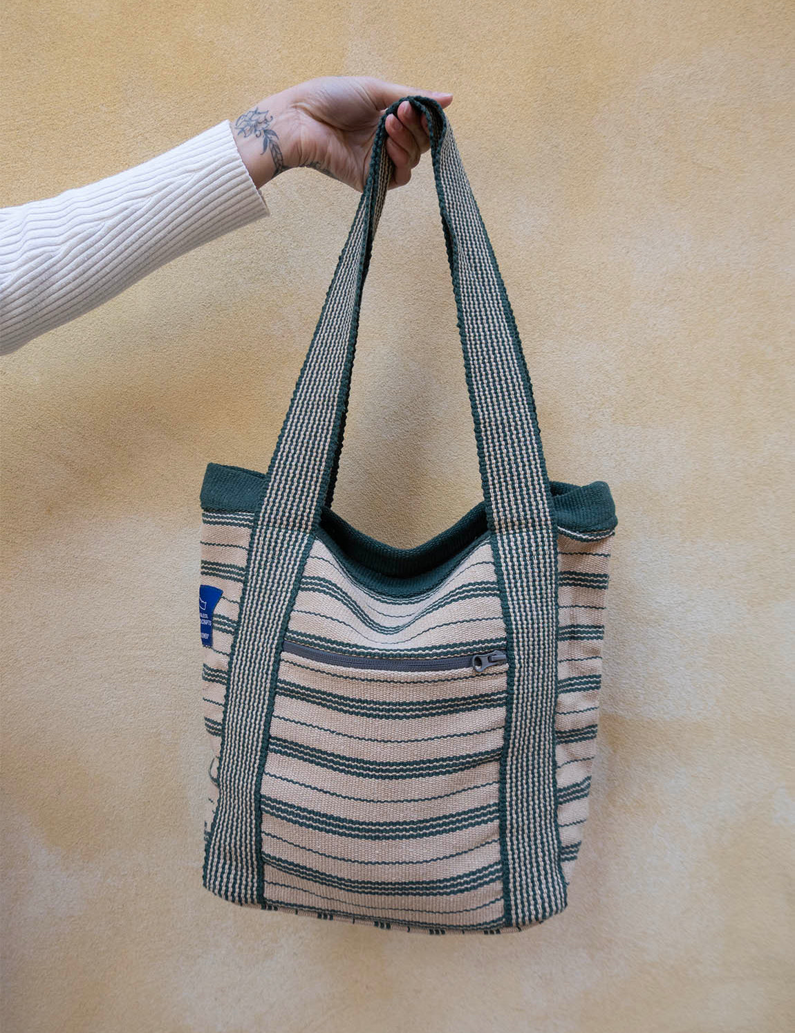 Nepal Stripe Bag - Beige/Dark Green