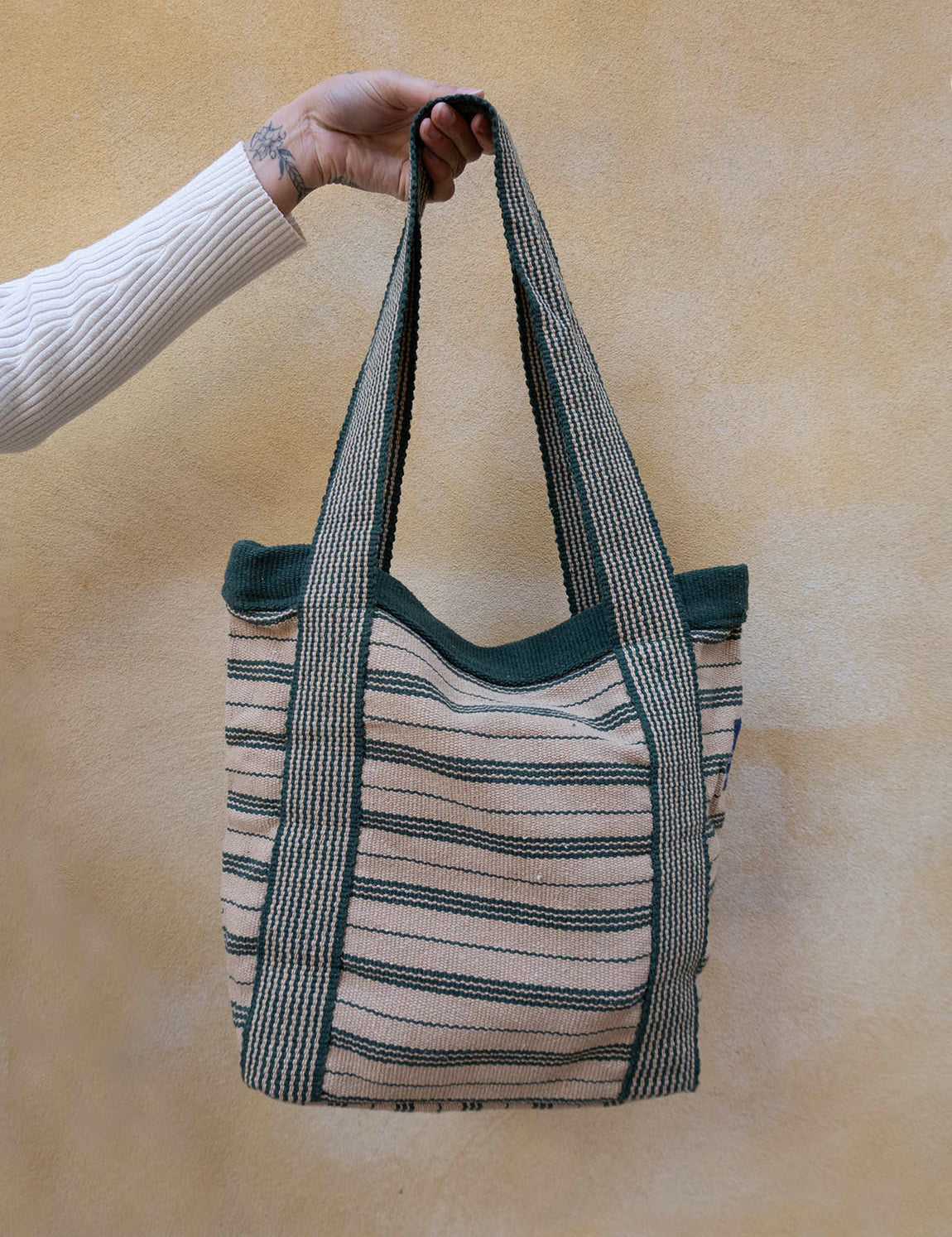 Nepal Stripe Bag - Beige/Dark Green