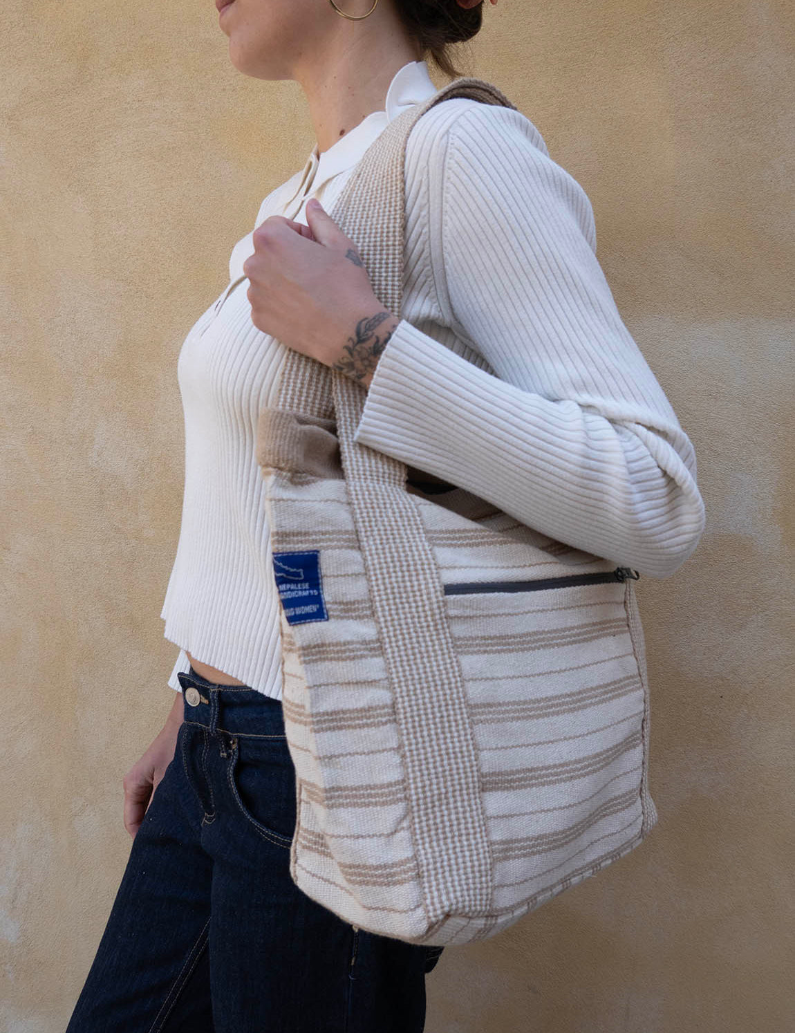 Nepal Stripe Bag - White/Beige