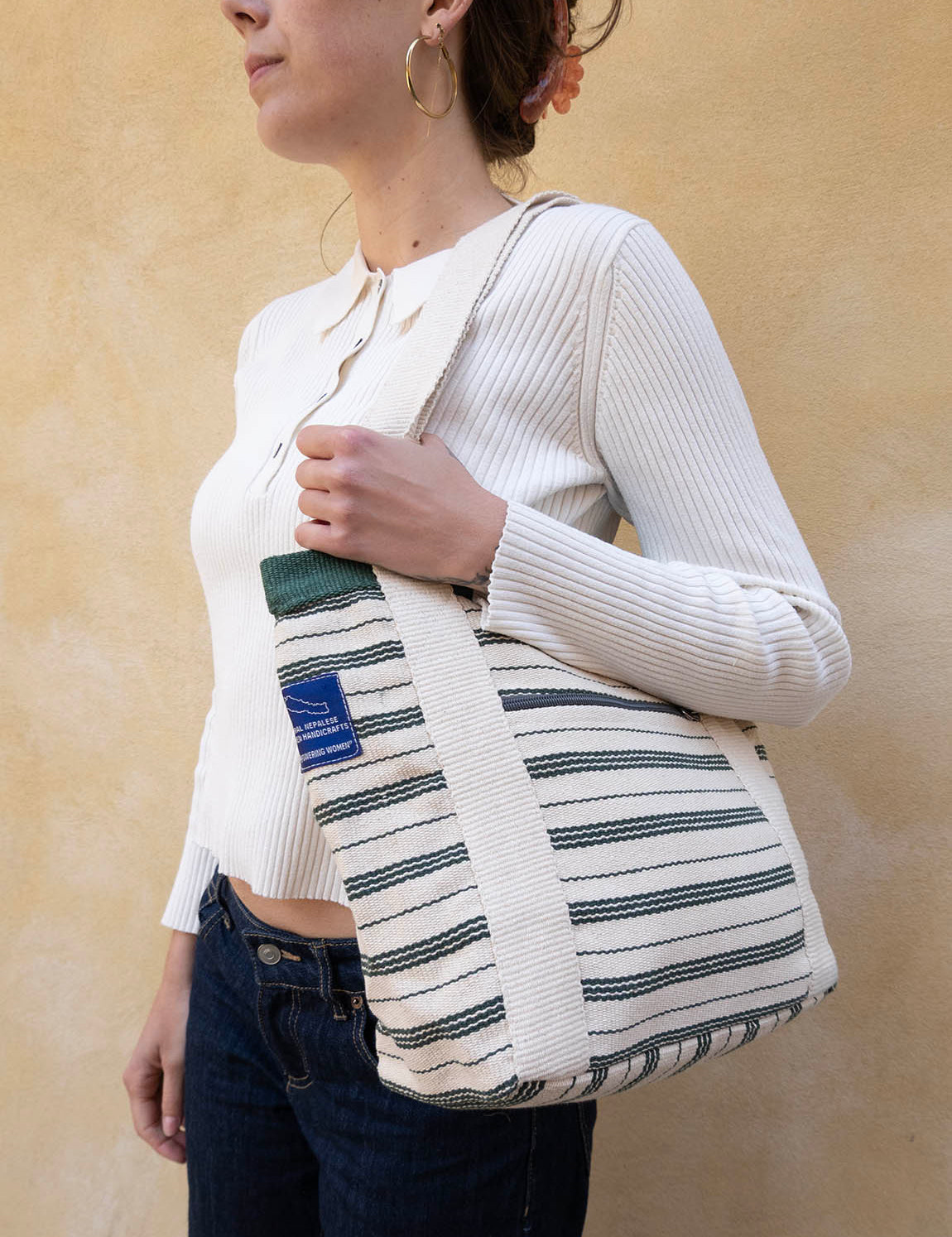 Nepal Stripe Bag - White/Dark Green
