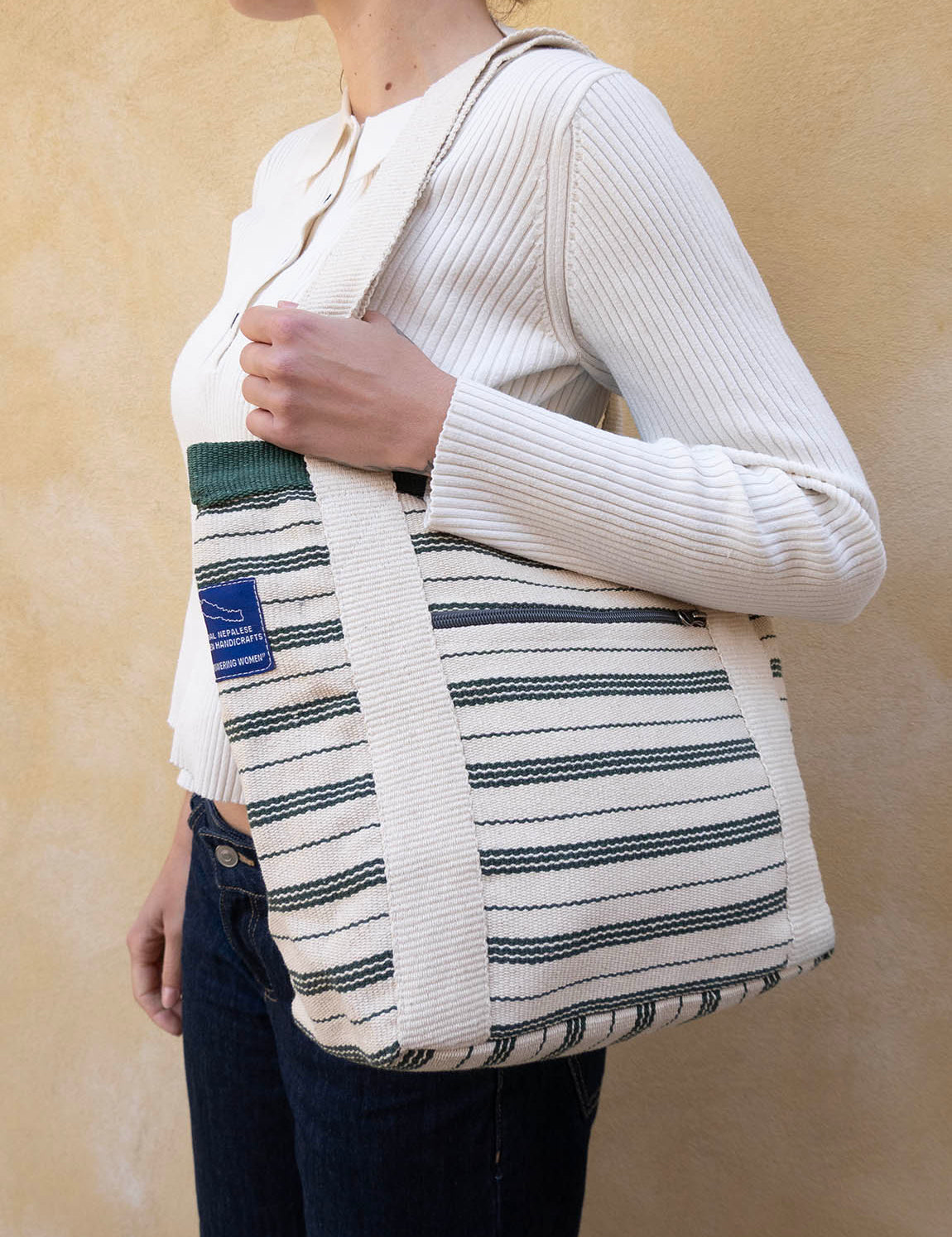 Nepal Stripe Bag - White/Dark Green