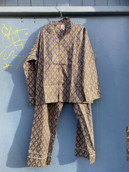 Pyjamas Blockprint - Three Flower Blue