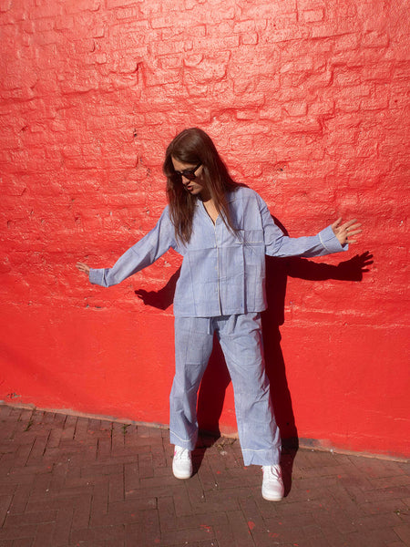 Pyjamas Blockprint - Blue Stripe