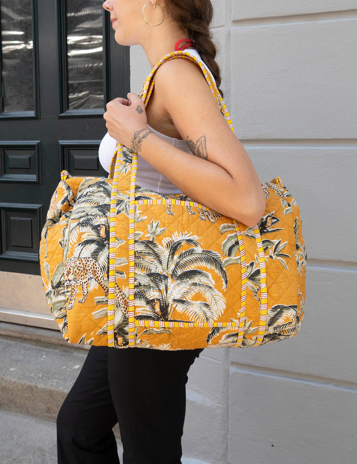 Daisy Duffel Bag - Quilted Blockprint - Jungle