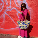 Straw Bag #6 - Blue Rhombe