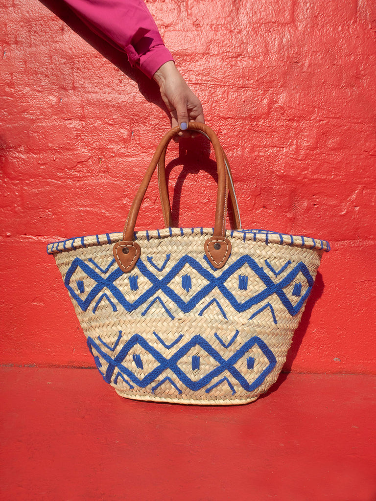 Straw Bag #6 - Blue Rhombe