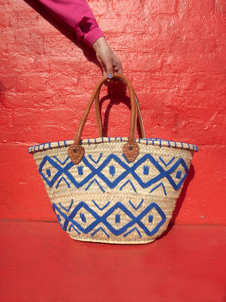 Straw Bag #6 - Blue Rhombe
