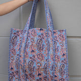 Tove Tote - Quilted Blockprint - Light Blue
