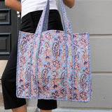 Tove Tote - Quilted Blockprint - Light Blue