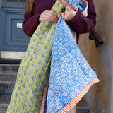 Quilted baby blanket - Lime/Blue