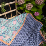 Quiltet tæppe -  24 Mint/Warm Blue