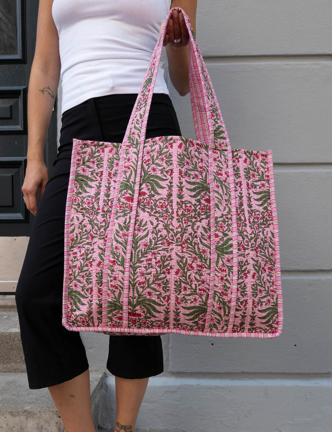 Tove Tote - Quilted Blockprint - Pink