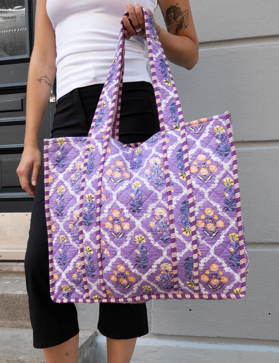 Tove Tote - Quilted Blockprint - Purple