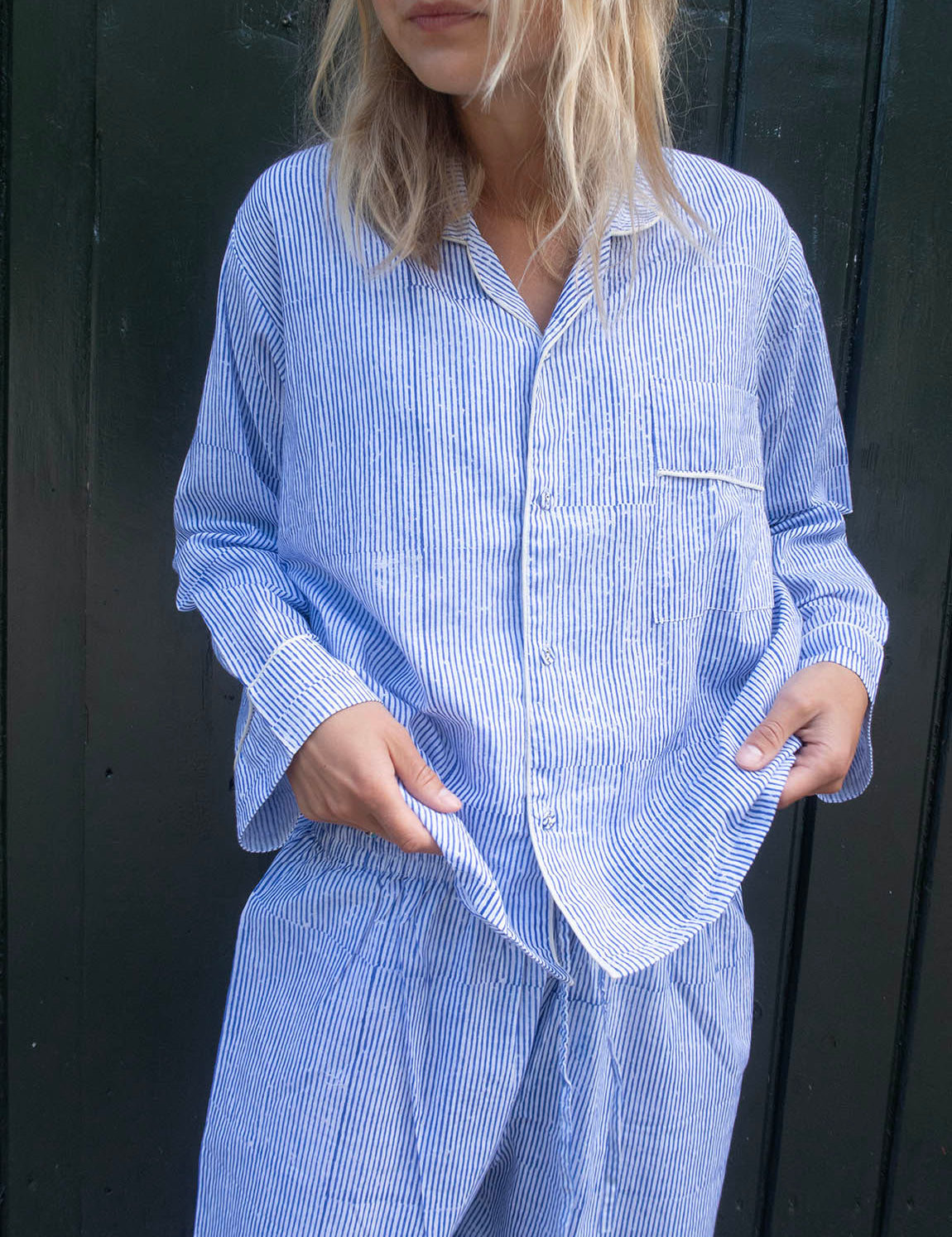Pyjamas Blockprint - Blue Stripe