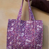 Tove Tote - Quilted Blockprint - Purple with White Flower