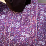 Tove Tote - Quilted Blockprint - Purple with White Flower