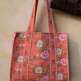 Tove Tote - Quilted Blockprint - Dusty Red