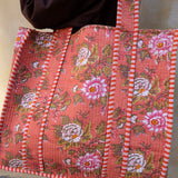 Tove Tote - Quilted Blockprint - Dusty Red