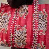 Tove Tote - Quilted Blockprint - Red with Tiger