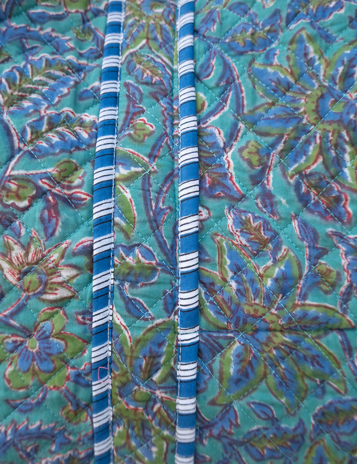 Tove Tote - Quilted Blockprint - Turquoise Green