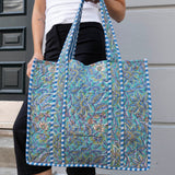 Tove Tote - Quilted Blockprint - Turquoise Green