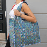 Tove Tote - Quilted Blockprint - Turquoise Green
