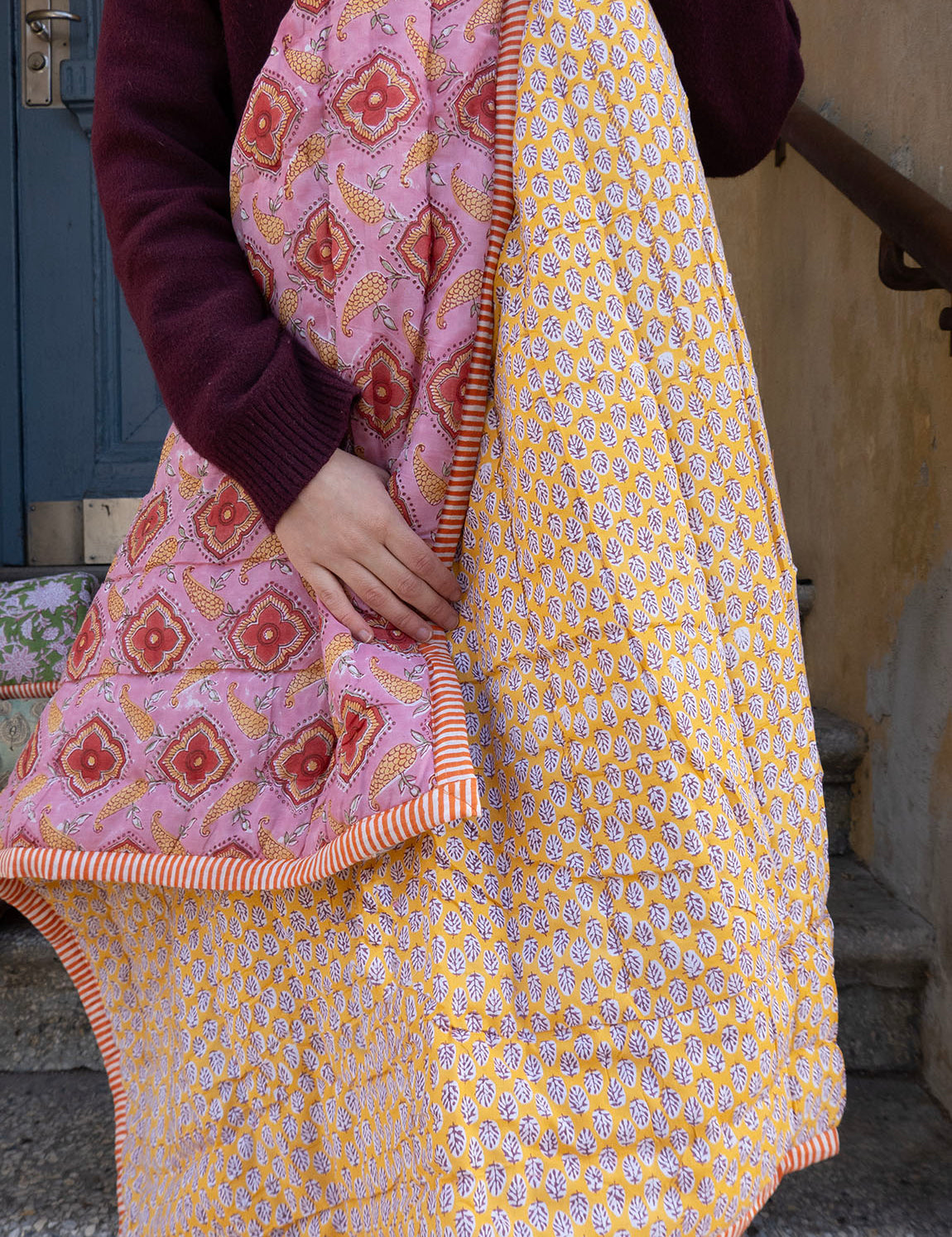 Quilted baby blanket - Yellow/Pink