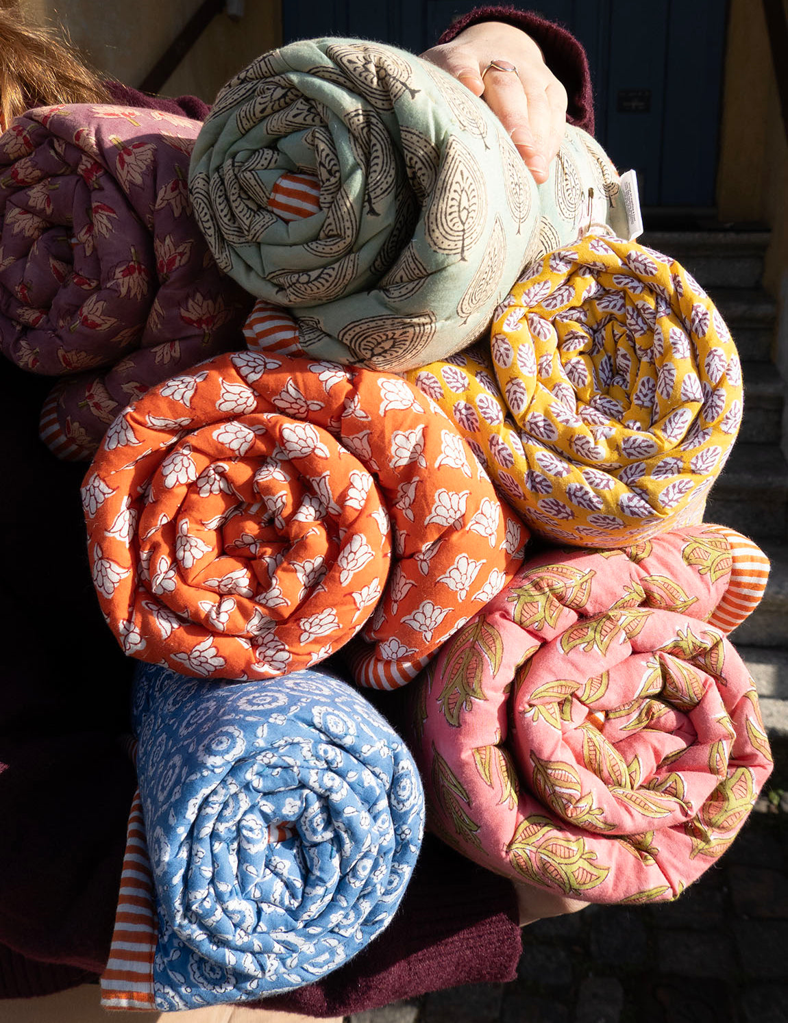 Quilted baby blanket - Mustard/Purple