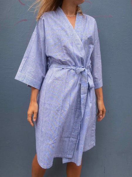 Kimono Blockprint Blue Stripe