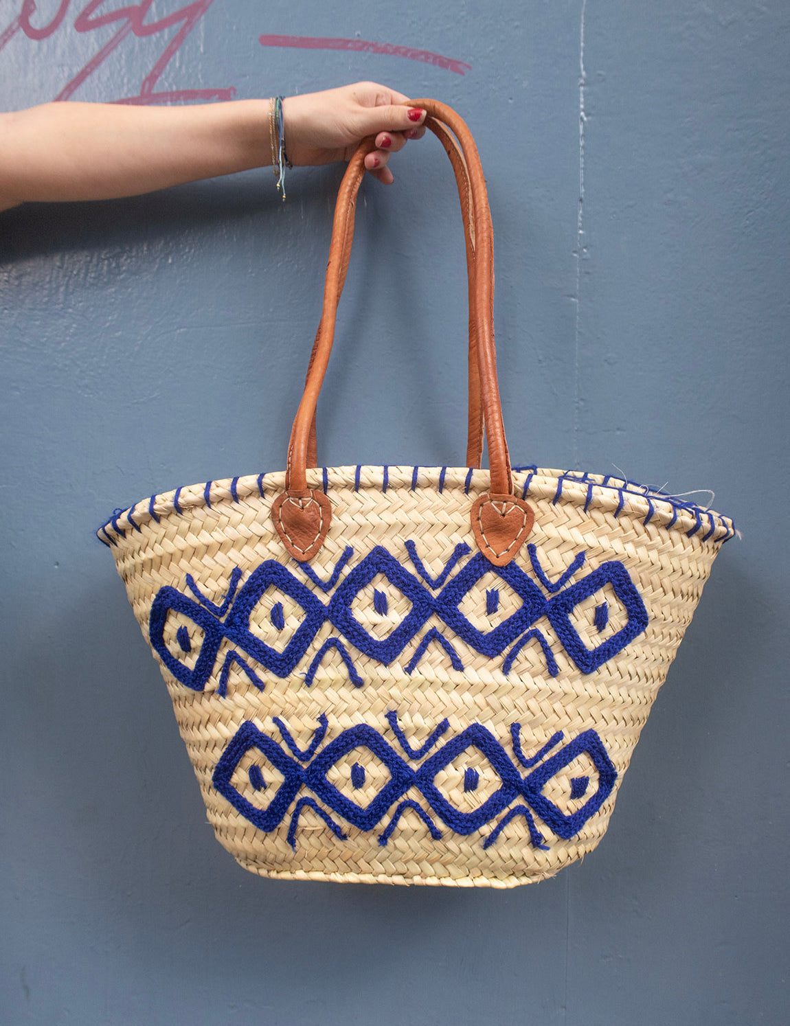 Straw Bag #6 - Blue Rhombe