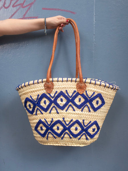 Straw Bag #6 - Blue Rhombe