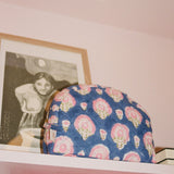 Moon Pouch Blockprint M - Blue with Pink Flower