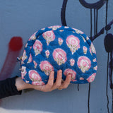 Moon Pouch Blockprint M - Blue with Pink Flower