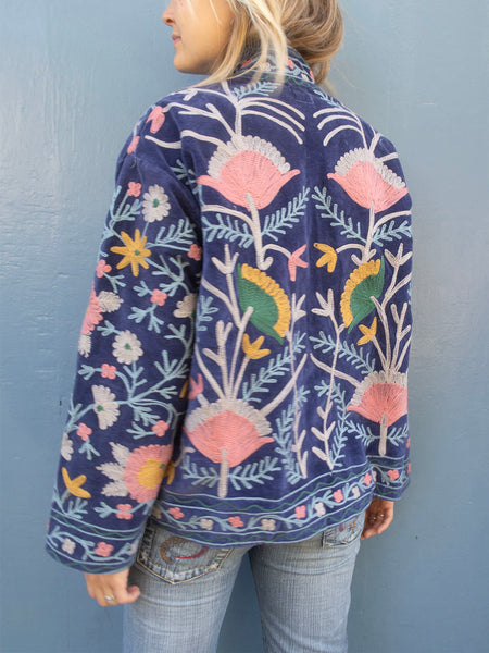 Velvet Suzani Jacket - Blue