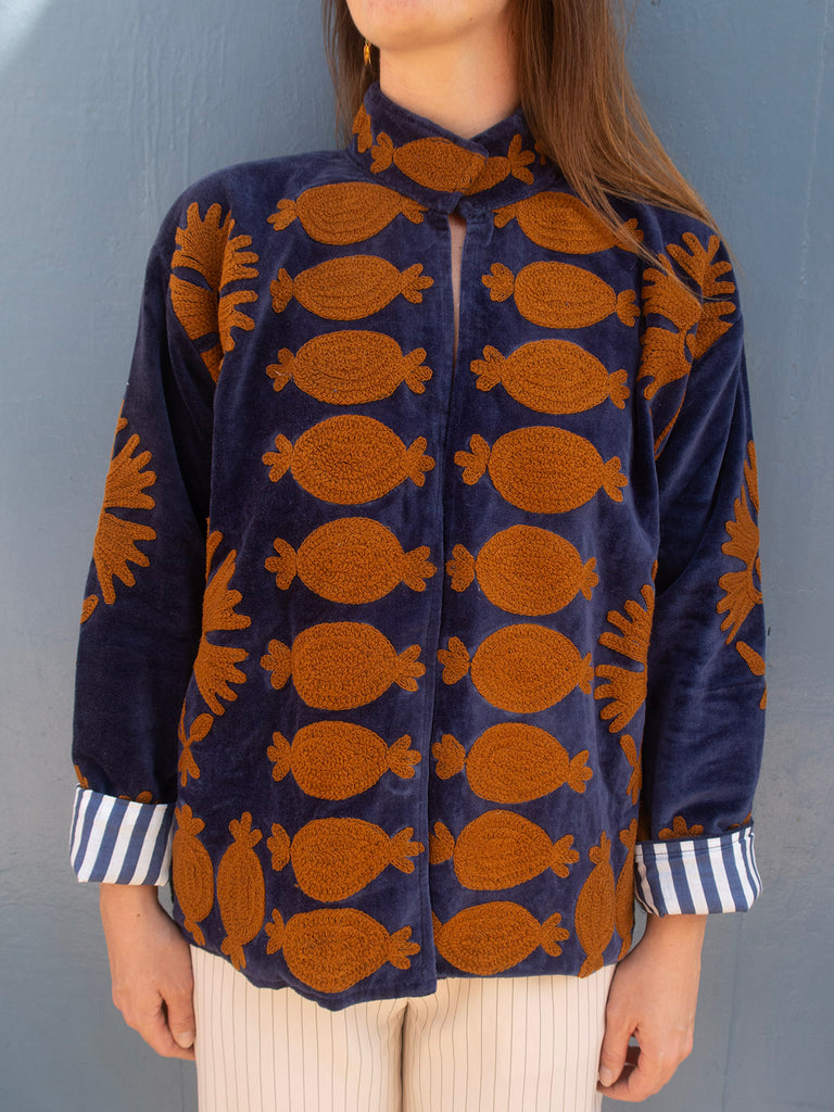Velvet Suzani Jacket - Dark blue