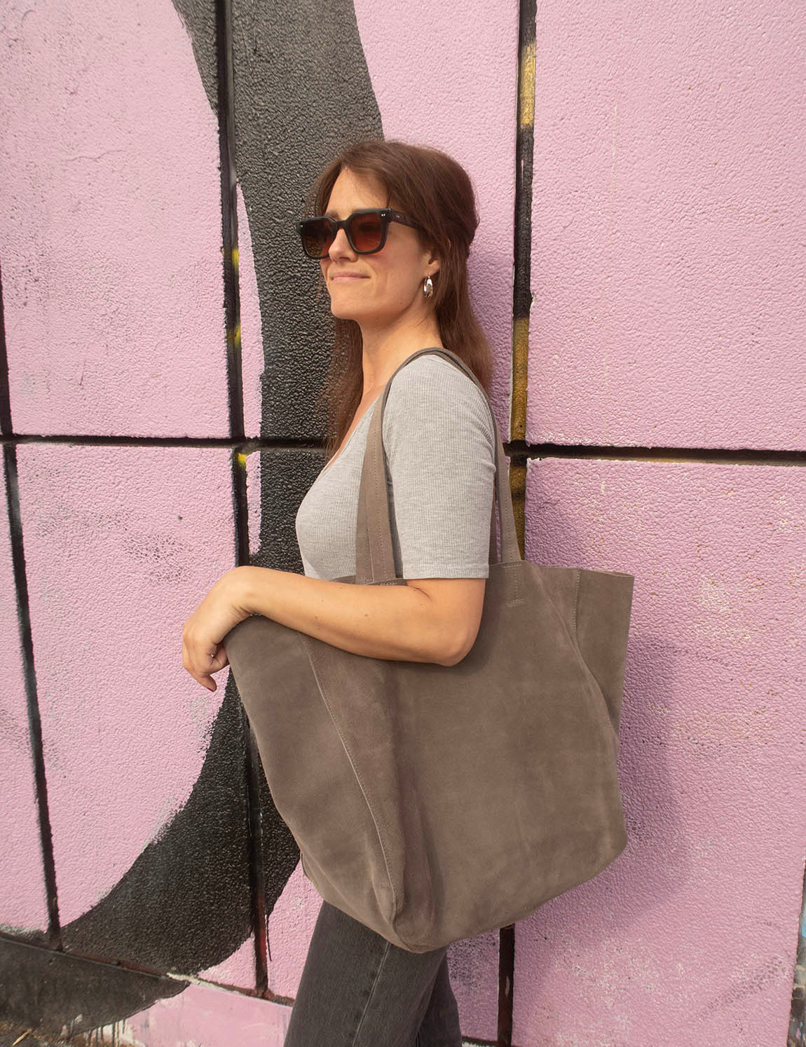 Suede Shopper Bag Marrakech - Gray